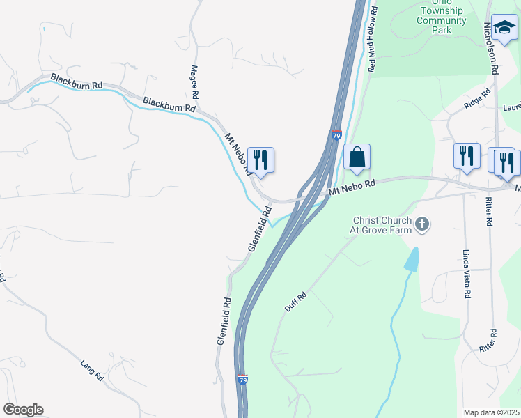 map of restaurants, bars, coffee shops, grocery stores, and more near 3796 Blackburn Road in Sewickley