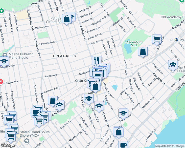 map of restaurants, bars, coffee shops, grocery stores, and more near 39 Rhett Avenue in Staten Island