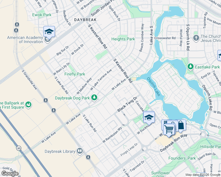 map of restaurants, bars, coffee shops, grocery stores, and more near 5038 West Lake Avenue in South Jordan