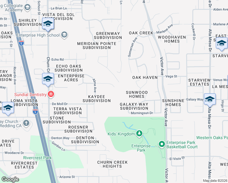 map of restaurants, bars, coffee shops, grocery stores, and more near 1485 Harpole Rd in Redding