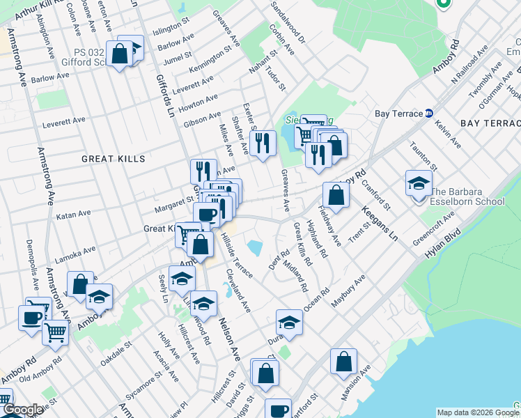 map of restaurants, bars, coffee shops, grocery stores, and more near 26 Lamoka Avenue in Staten Island