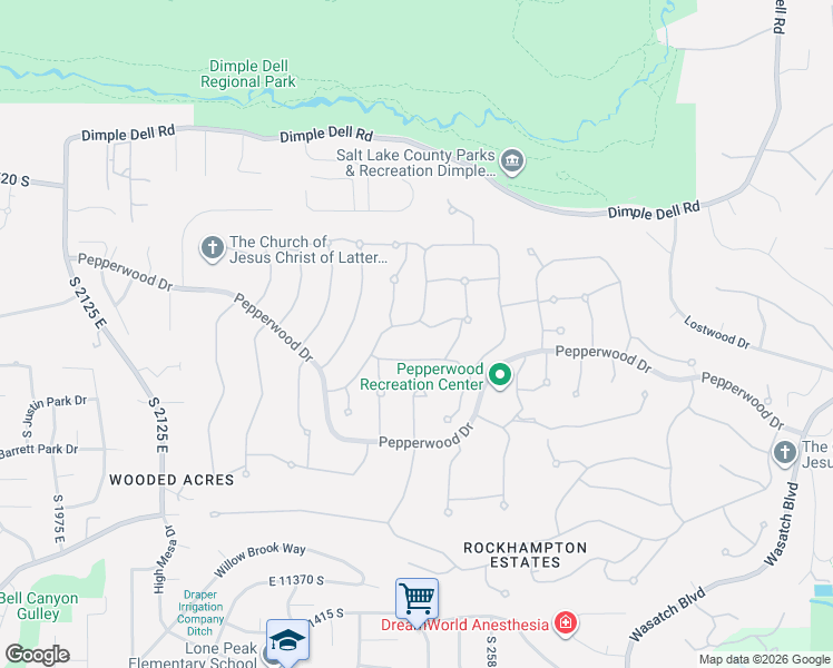 map of restaurants, bars, coffee shops, grocery stores, and more near 7 Wanderwood Way in Sandy