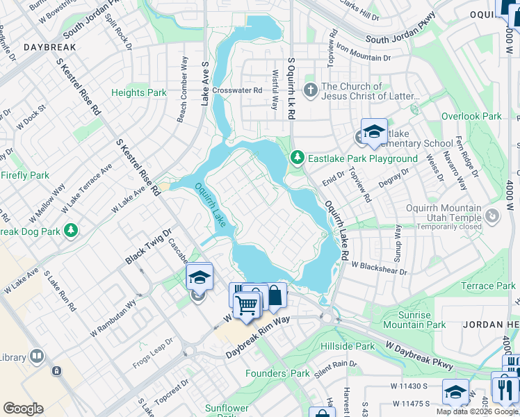 map of restaurants, bars, coffee shops, grocery stores, and more near 10934 Lake Island Drive in South Jordan