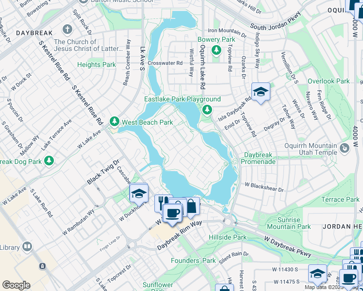 map of restaurants, bars, coffee shops, grocery stores, and more near 10934 Lake Island Drive in South Jordan