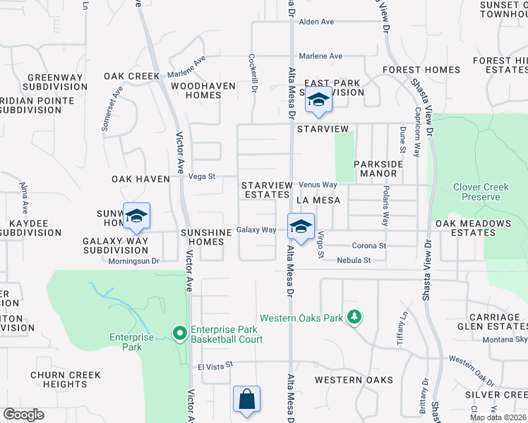 map of restaurants, bars, coffee shops, grocery stores, and more near 2079 Comet Street in Redding