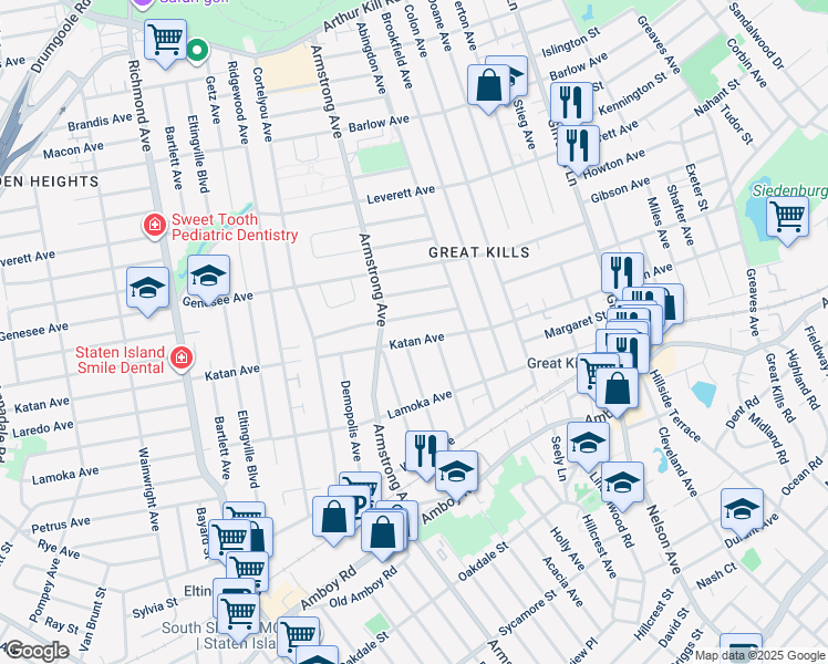 map of restaurants, bars, coffee shops, grocery stores, and more near 35 East Figurea Avenue in Staten Island