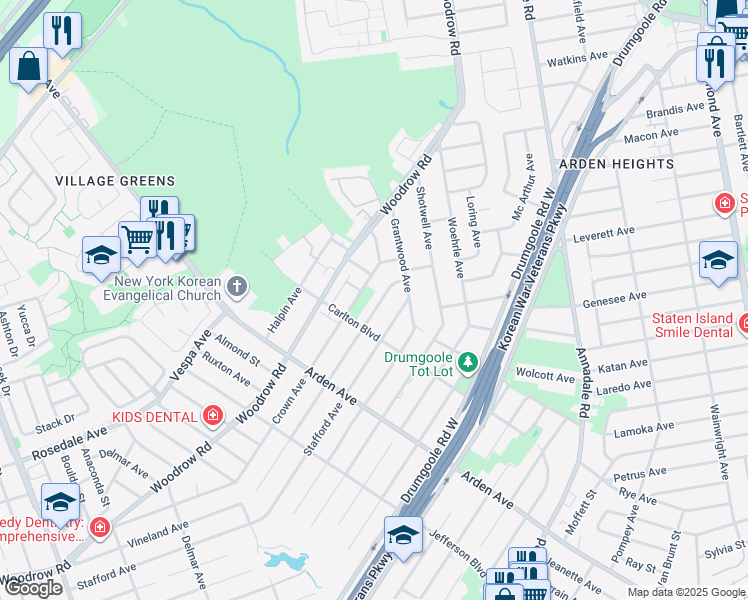map of restaurants, bars, coffee shops, grocery stores, and more near 60 Crown Avenue in Staten Island