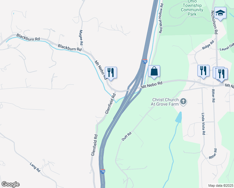 map of restaurants, bars, coffee shops, grocery stores, and more near 3796 Blackburn Road in Sewickley