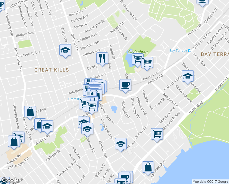 map of restaurants, bars, coffee shops, grocery stores, and more near 41 Miles Avenue in Staten Island