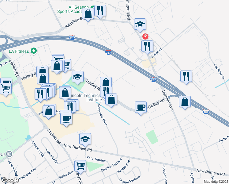 map of restaurants, bars, coffee shops, grocery stores, and more near 1 Cragwood Road in South Plainfield
