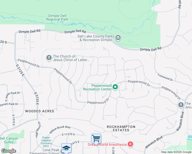 map of restaurants, bars, coffee shops, grocery stores, and more near 7 Wanderwood Way in Sandy
