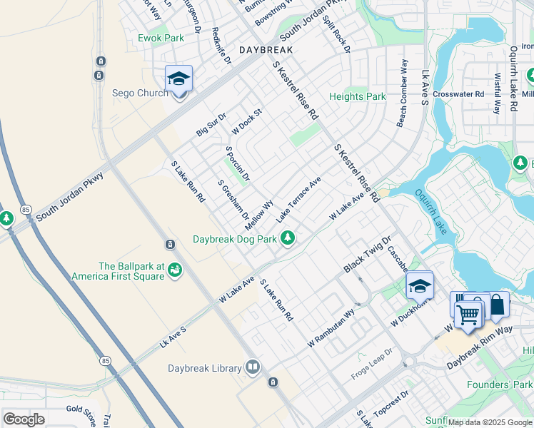 map of restaurants, bars, coffee shops, grocery stores, and more near 5191 West Mellow Way in South Jordan