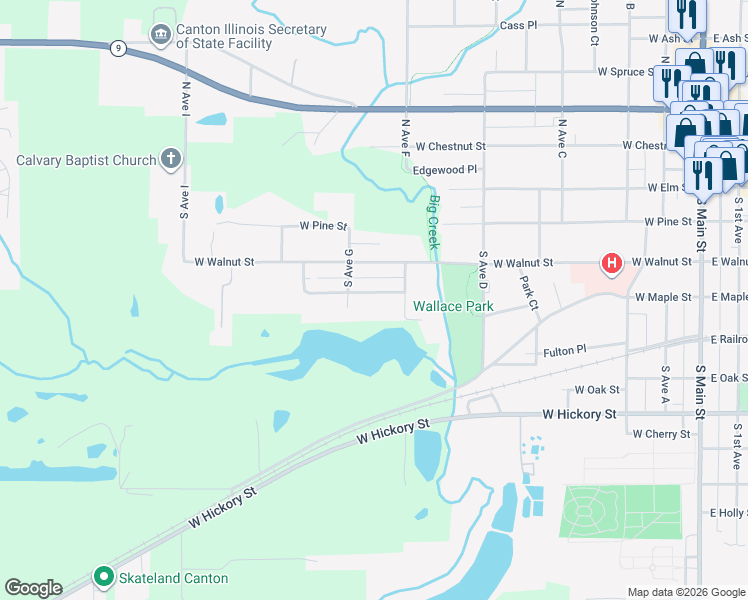 map of restaurants, bars, coffee shops, grocery stores, and more near 601-699 Van Winkle Drive in Canton