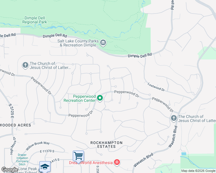 map of restaurants, bars, coffee shops, grocery stores, and more near 5 Northridge Way in Sandy