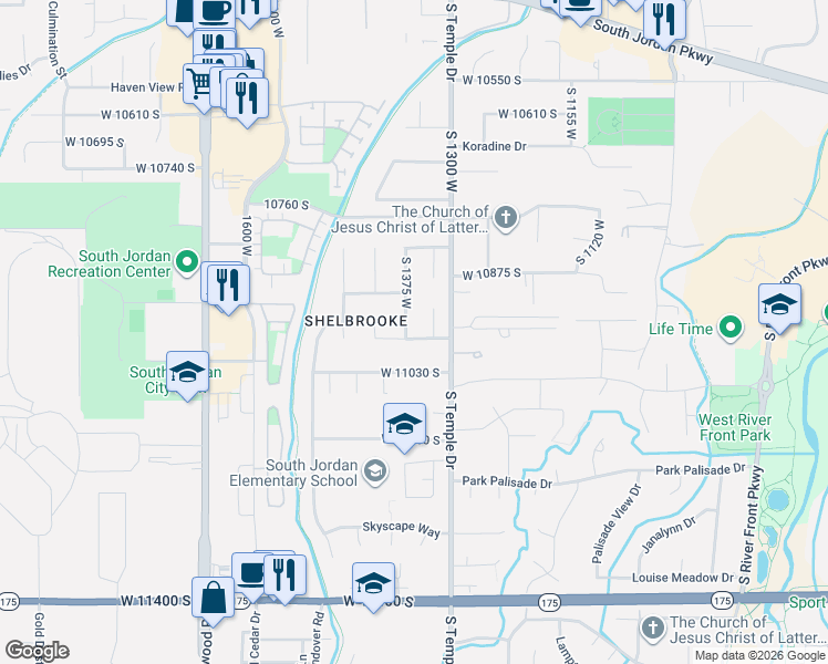 map of restaurants, bars, coffee shops, grocery stores, and more near 10978 South Ptarmigan Cove in South Jordan