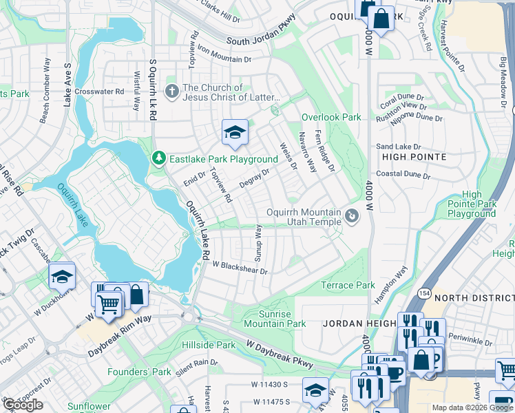 map of restaurants, bars, coffee shops, grocery stores, and more near 10961 Sunup Way in South Jordan