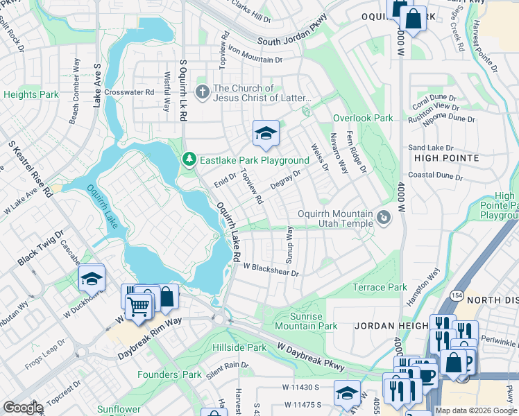 map of restaurants, bars, coffee shops, grocery stores, and more near 10936 Mussel Rock Lane in South Jordan