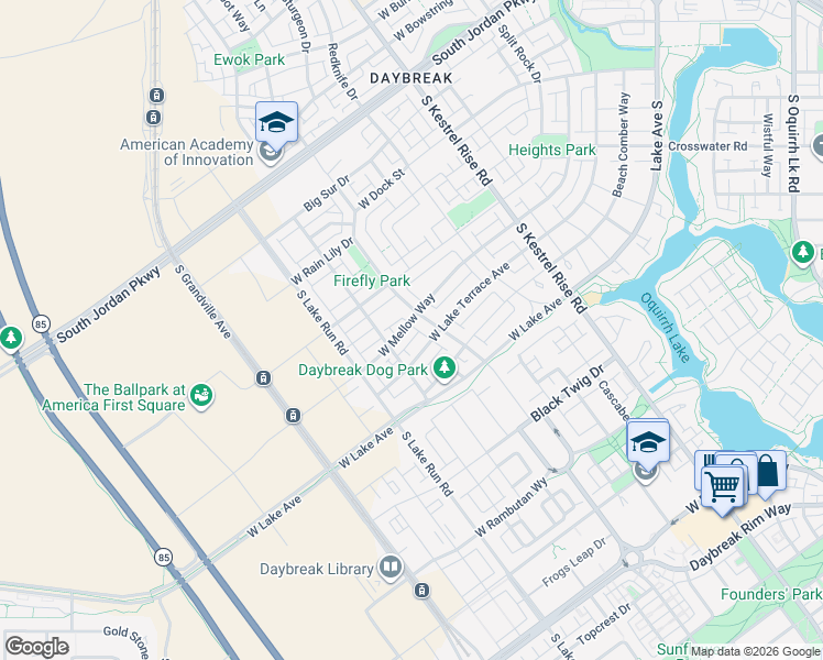 map of restaurants, bars, coffee shops, grocery stores, and more near 10949 South Porcini Drive in South Jordan