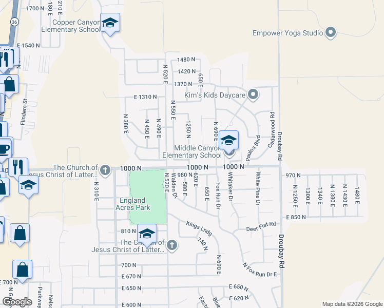 map of restaurants, bars, coffee shops, grocery stores, and more near 1105 N 640 East in Tooele