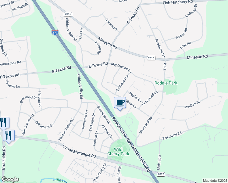 map of restaurants, bars, coffee shops, grocery stores, and more near 1907 Elbow Lane in Allentown