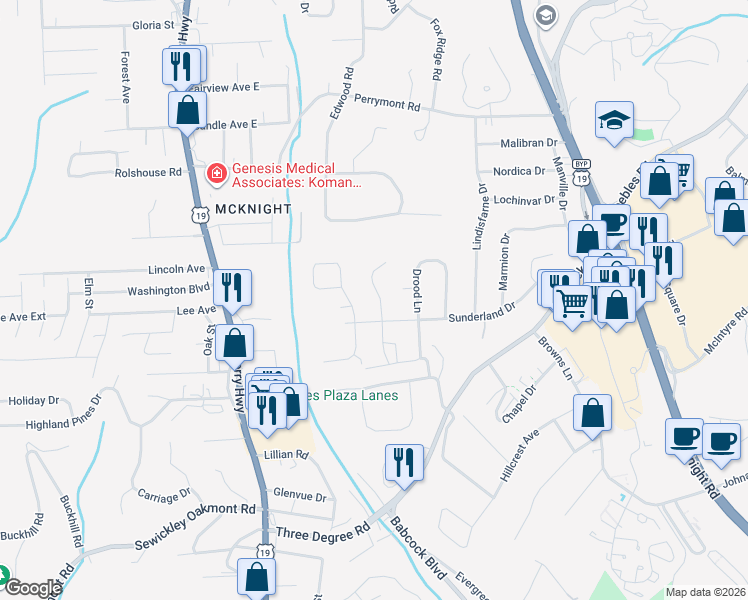 map of restaurants, bars, coffee shops, grocery stores, and more near 108 Gadshill Place in Pittsburgh