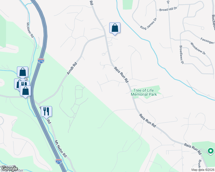 map of restaurants, bars, coffee shops, grocery stores, and more near 1614 Briarwood Drive in Pittsburgh