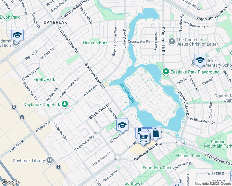 map of restaurants, bars, coffee shops, grocery stores, and more near 10963 South Kestrel Rise Road in South Jordan