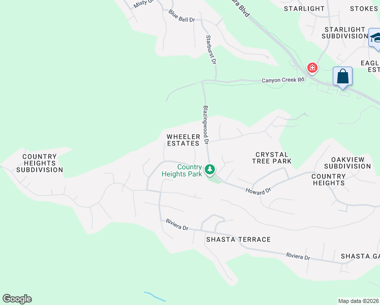 map of restaurants, bars, coffee shops, grocery stores, and more near 4359 Nightbird Way in Redding