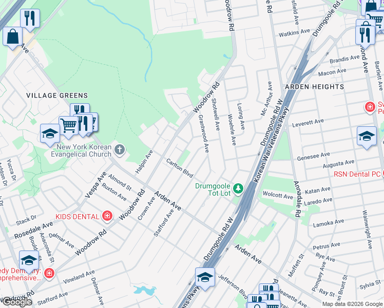 map of restaurants, bars, coffee shops, grocery stores, and more near 60 Crown Avenue in Staten Island