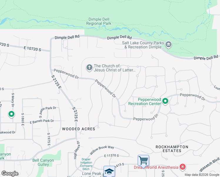 map of restaurants, bars, coffee shops, grocery stores, and more near 1 Quietwood Lane in Sandy