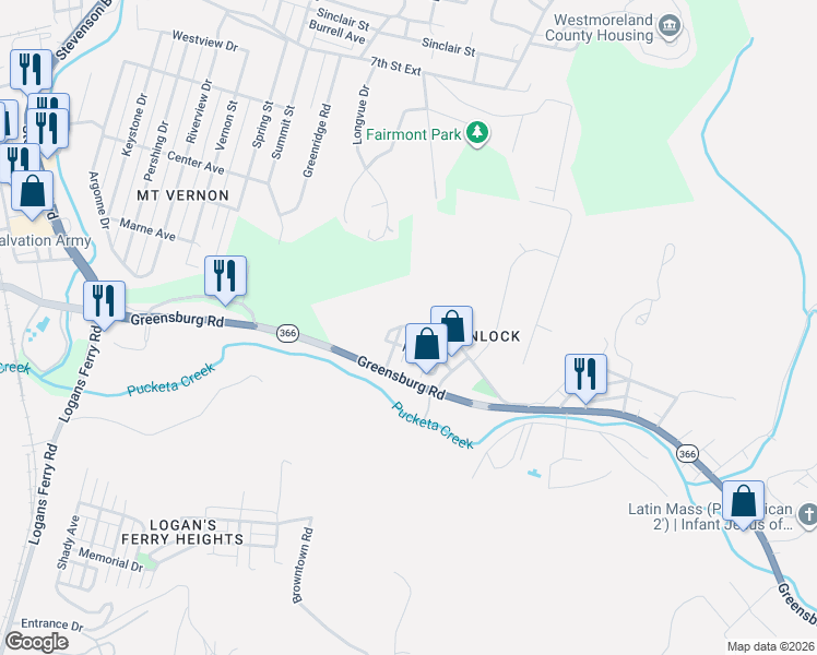 map of restaurants, bars, coffee shops, grocery stores, and more near 283 Broadway Avenue in Lower Burrell