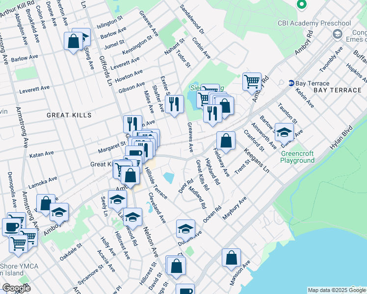 map of restaurants, bars, coffee shops, grocery stores, and more near 26 Lamoka Avenue in Staten Island