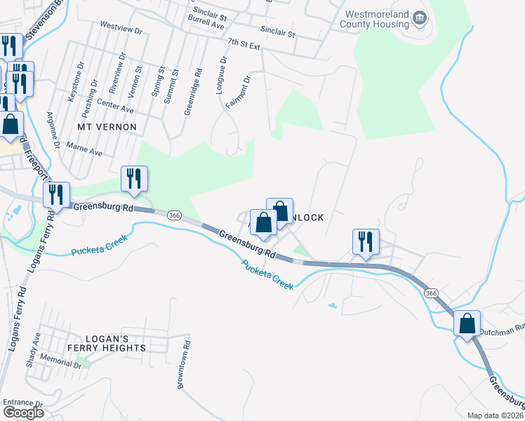 map of restaurants, bars, coffee shops, grocery stores, and more near 283 Broadway Avenue in Lower Burrell
