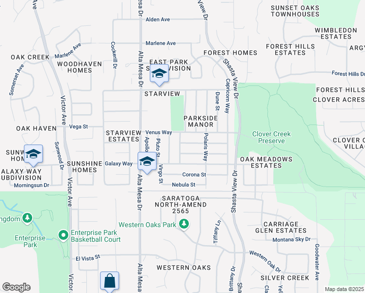 map of restaurants, bars, coffee shops, grocery stores, and more near 2369 Capella St in Redding