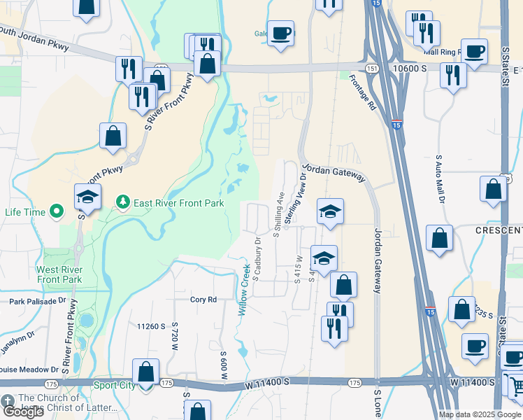 map of restaurants, bars, coffee shops, grocery stores, and more near 10961 Maple Forest Way in South Jordan