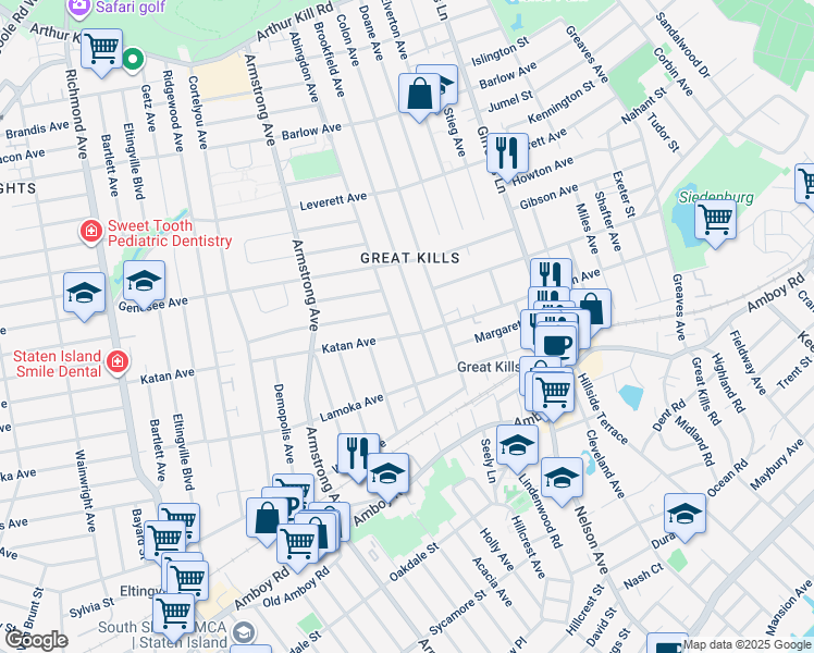 map of restaurants, bars, coffee shops, grocery stores, and more near 120 Abingdon Avenue in Staten Island