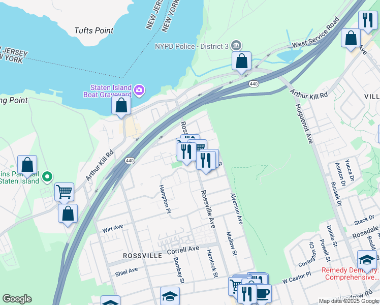map of restaurants, bars, coffee shops, grocery stores, and more near 7 Barry Street in Staten Island
