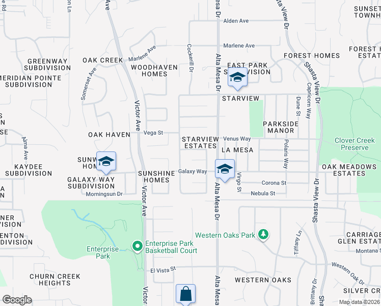 map of restaurants, bars, coffee shops, grocery stores, and more near 2079 Comet Street in Redding