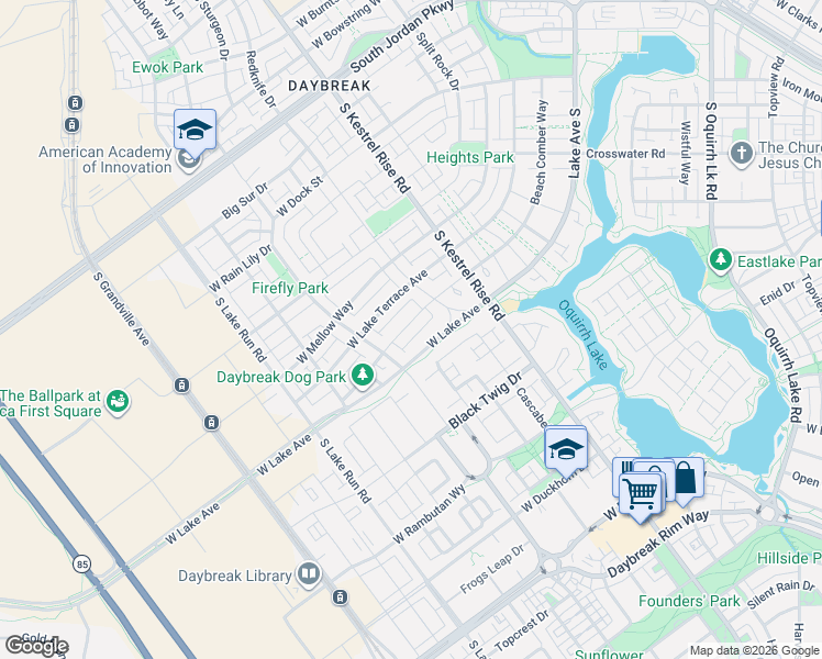 map of restaurants, bars, coffee shops, grocery stores, and more near 5047 West Beach Comber Way in South Jordan