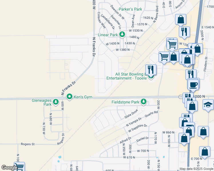 map of restaurants, bars, coffee shops, grocery stores, and more near 1096 North 340 West in Tooele