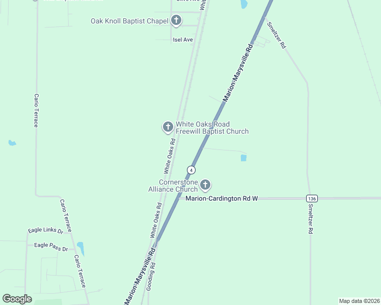map of restaurants, bars, coffee shops, grocery stores, and more near 1909 Marion-Marysville Road in Marion