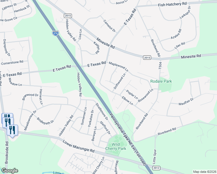 map of restaurants, bars, coffee shops, grocery stores, and more near 1907 Elbow Lane in Allentown