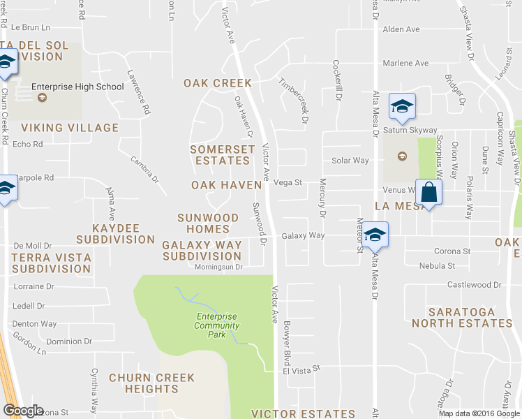map of restaurants, bars, coffee shops, grocery stores, and more near 3791 Sunwood Drive in Redding