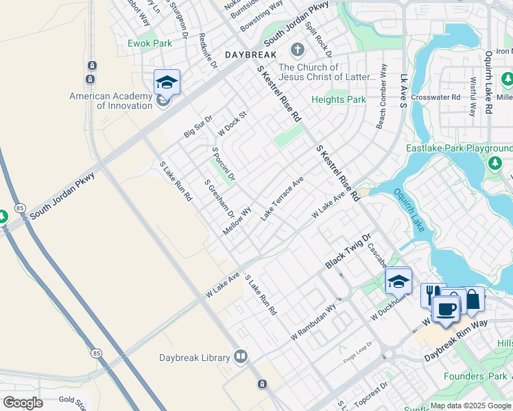 map of restaurants, bars, coffee shops, grocery stores, and more near 10778 South Porcini Drive in South Jordan