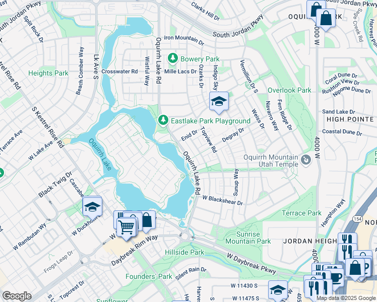 map of restaurants, bars, coffee shops, grocery stores, and more near 10943 Oquirrh Lake Road in South Jordan