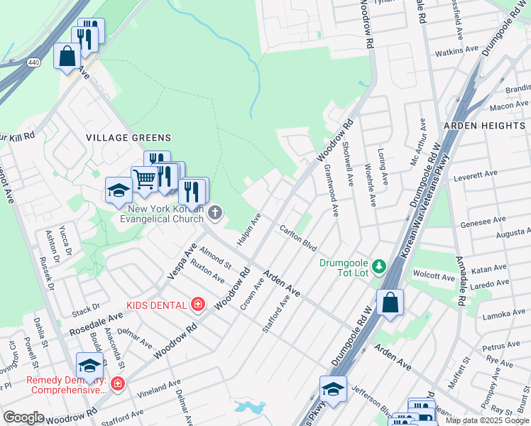 map of restaurants, bars, coffee shops, grocery stores, and more near 405 Carlton Boulevard in Staten Island