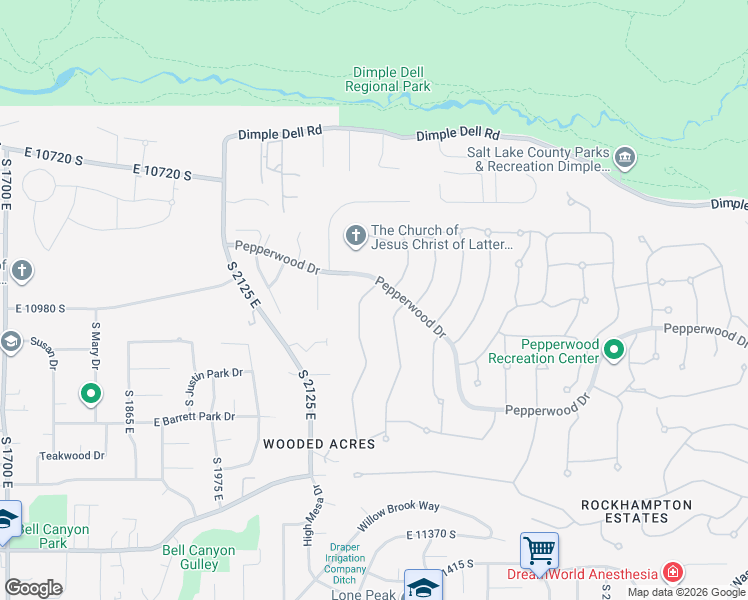 map of restaurants, bars, coffee shops, grocery stores, and more near 28 Rollingwood Ln in Sandy