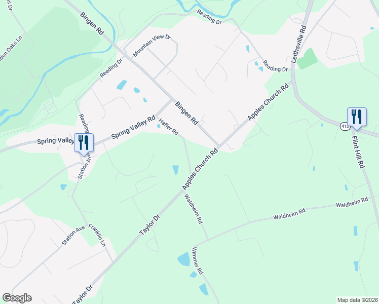 map of restaurants, bars, coffee shops, grocery stores, and more near 1593 Hafler Road in Bethlehem