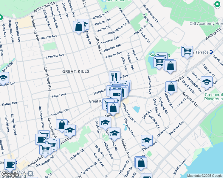 map of restaurants, bars, coffee shops, grocery stores, and more near 56 Giffords Lane in Staten Island