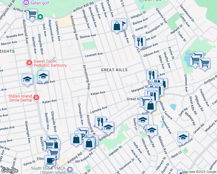 map of restaurants, bars, coffee shops, grocery stores, and more near 120 Abingdon Avenue in Staten Island